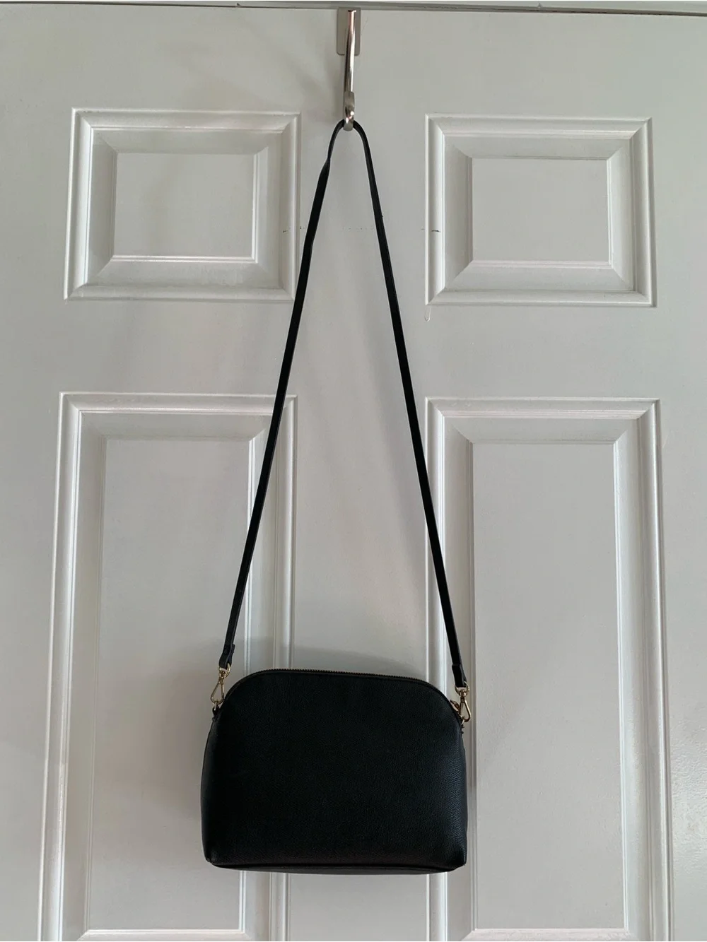 Structured Black Faux Leather Crossbody Bag